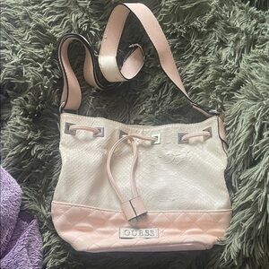 GUESS Textured Cream and Pink Shoulder Bag